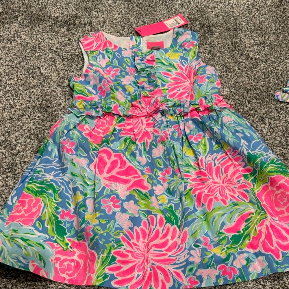 Lilly Pulitzer Pink and Blue Floral Kids Dress - annalee dress new